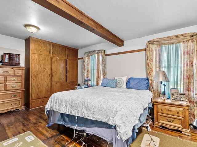 W7031 Hickory Ln, Elkhart Lake, WI 53020 - bedroom featuring beamed ceiling and dark wood finished floors