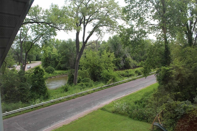 view of road with a water view