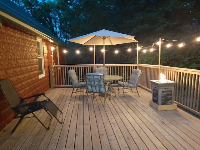 view of deck at night