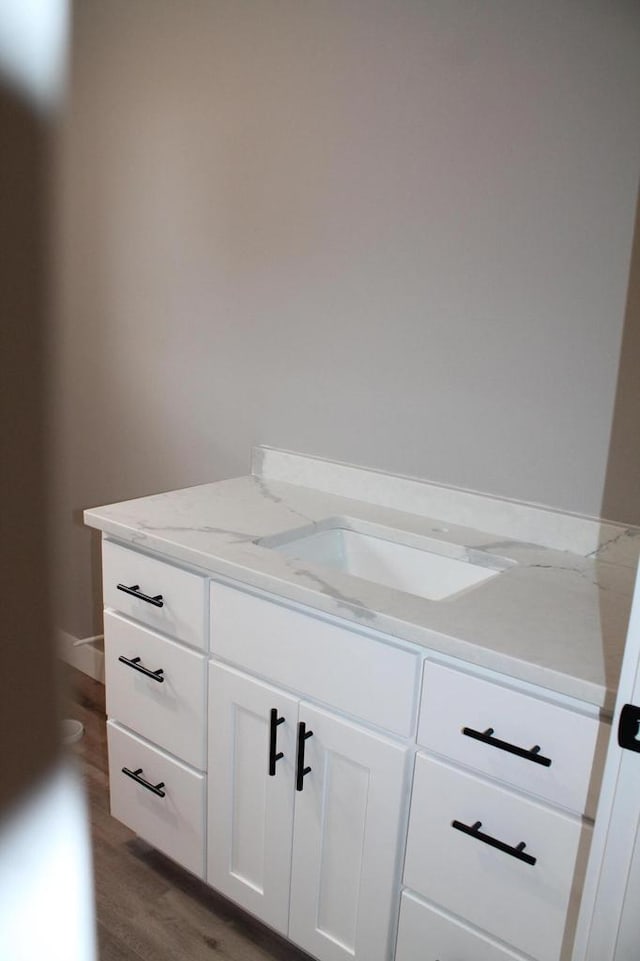 bathroom with vanity and wood-type flooring