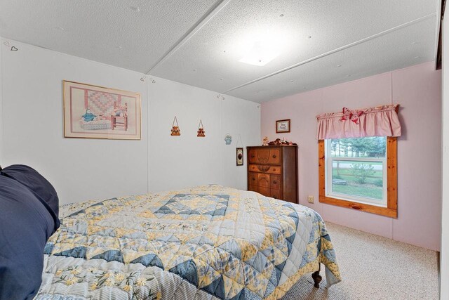 bedroom featuring carpet and a textured ceiling