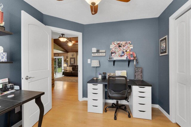 W12203 State Road 23, Ripon, WI 54971 - home office with ceiling fan and light hardwood / wood-style floors