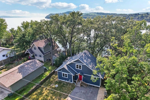 aerial view with a water view