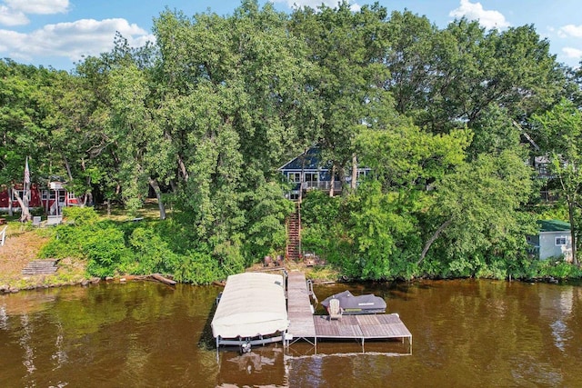 view of dock with a water view