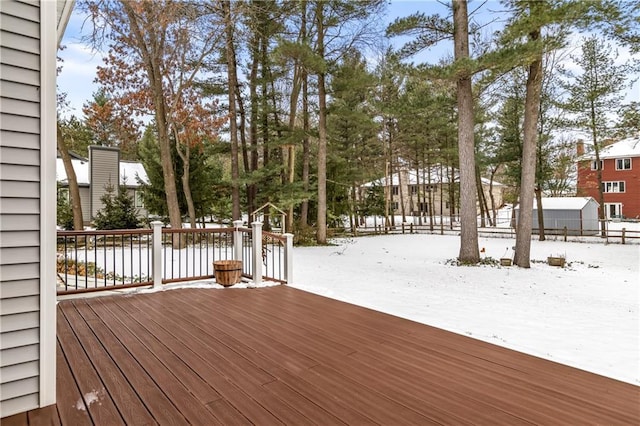 view of snow covered deck