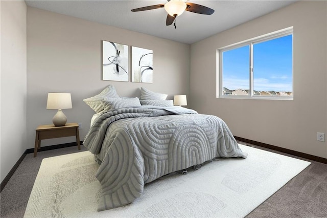 bedroom featuring carpet flooring and ceiling fan