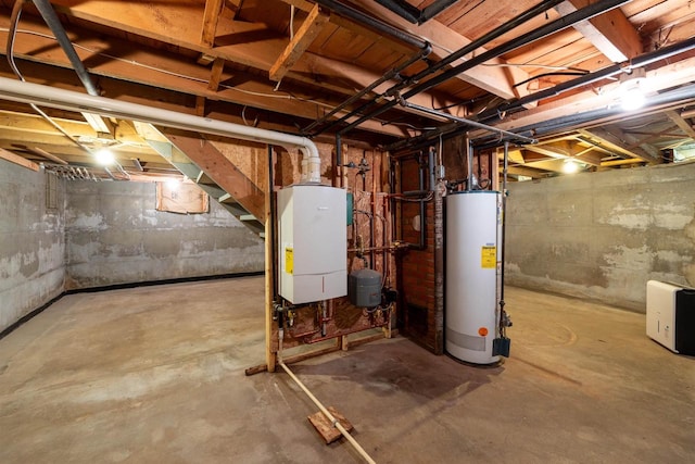 basement featuring gas water heater