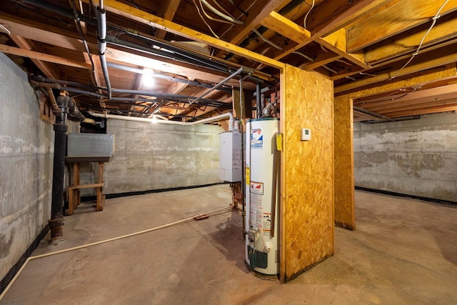 basement with water heater