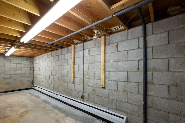 basement with baseboard heating