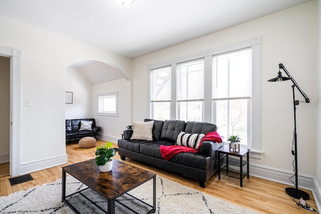 living room featuring light wood-type flooring