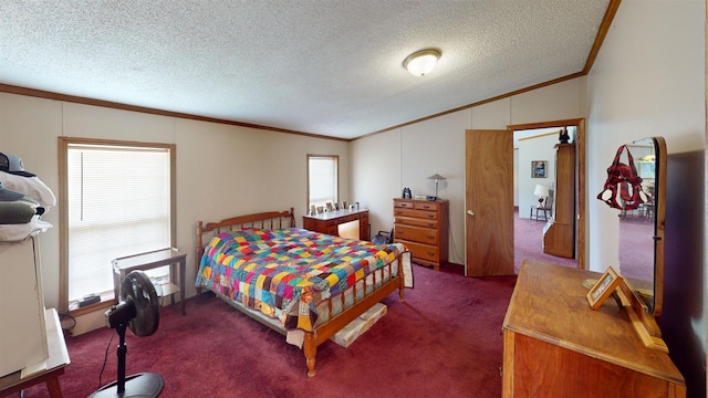 20649 Julia Rd, Clifton, WI 54618 - carpeted bedroom with crown molding, vaulted ceiling, and a textured ceiling