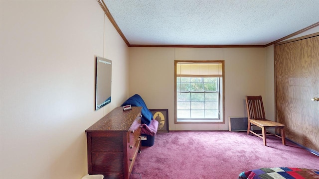 20649 Julia Rd, Clifton, WI 54618 - rec room featuring crown molding, light colored carpet, and a textured ceiling