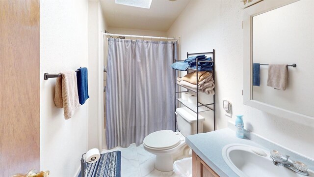 20649 Julia Rd, Clifton, WI 54618 - bathroom with vanity, toilet, and curtained shower