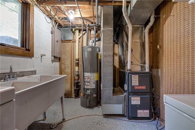 utility room featuring water heater