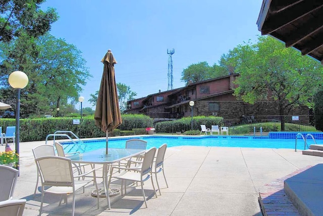 view of swimming pool featuring a patio