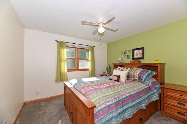 bedroom featuring ceiling fan and carpet flooring