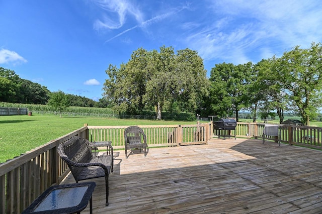 wooden deck with a yard