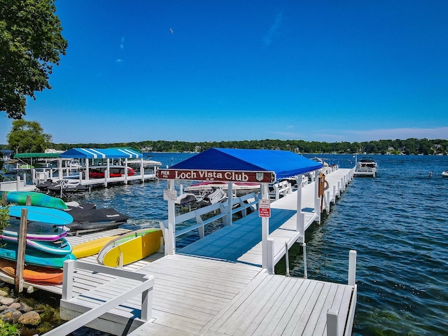 view of dock with a water view