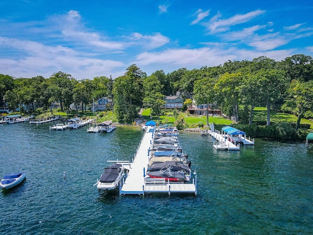 view of dock with a water view