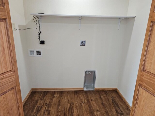 laundry room with dark wood-type flooring and washer hookup