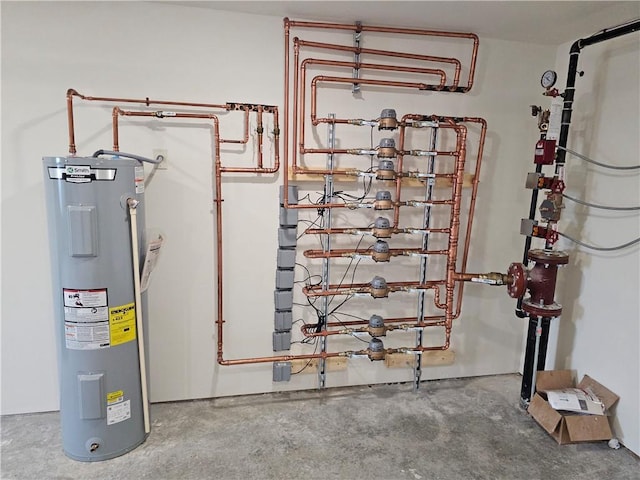 utility room featuring water heater