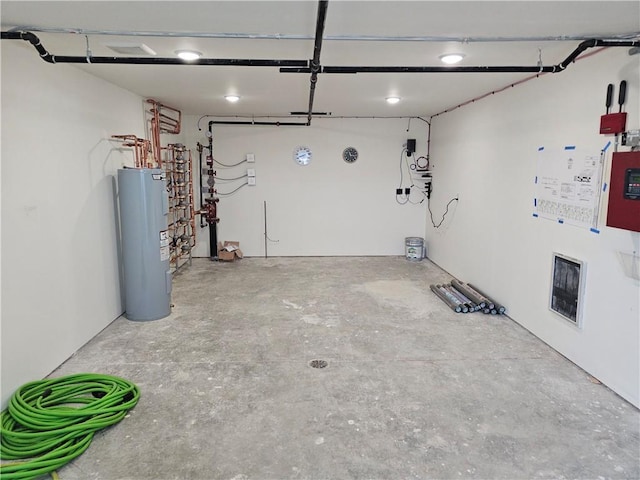 garage featuring water heater