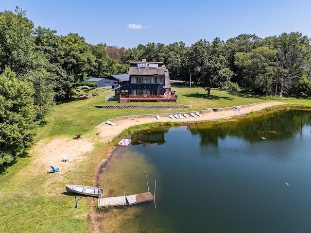 aerial view with a water view