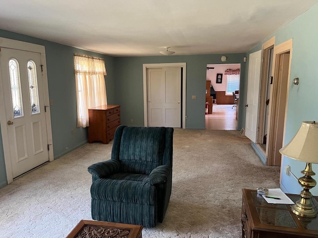 living room with light carpet