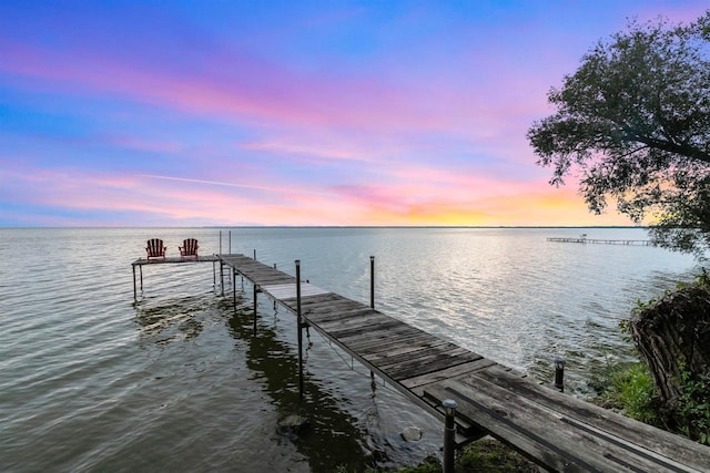 view of dock featuring a water view