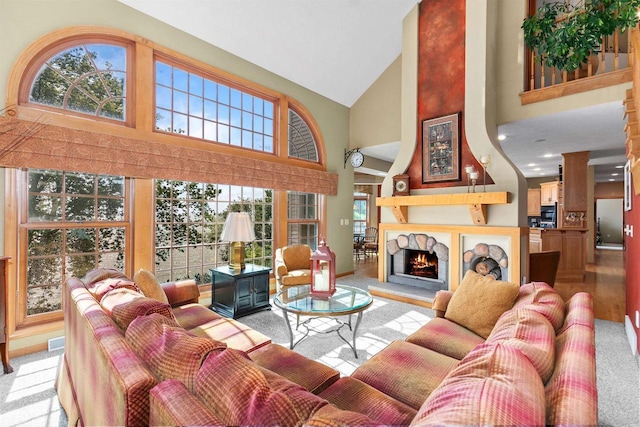 living room featuring a high ceiling