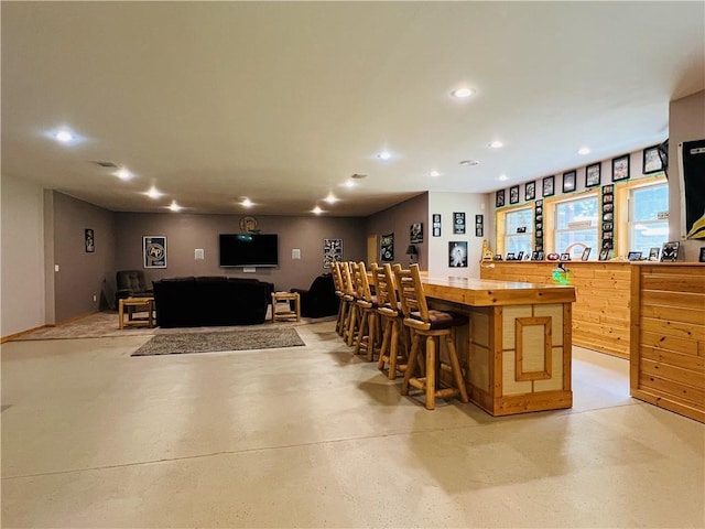 bar with butcher block counters