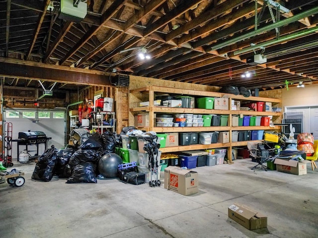 interior space with a garage door opener