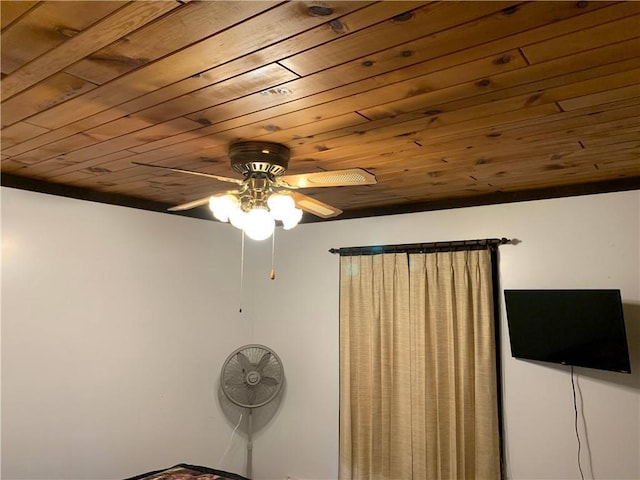 room details with wooden ceiling and a ceiling fan