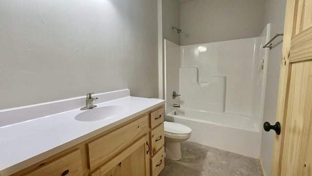 full bathroom with shower / bath combination, vanity, and toilet