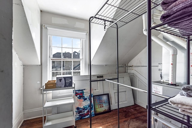 interior space with dark hardwood / wood-style floors