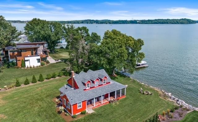 aerial view with a water view