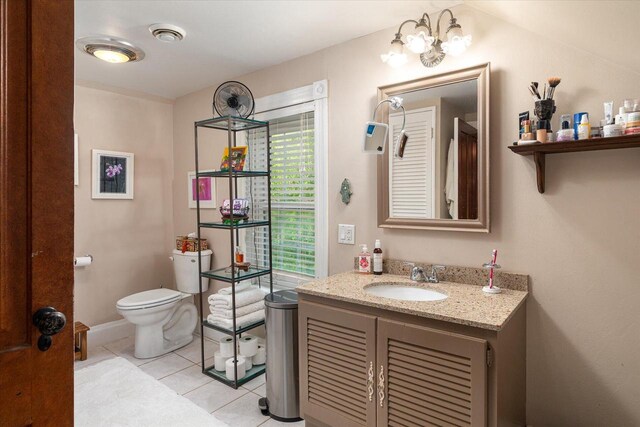 bathroom featuring tile patterned floors, vanity, and toilet