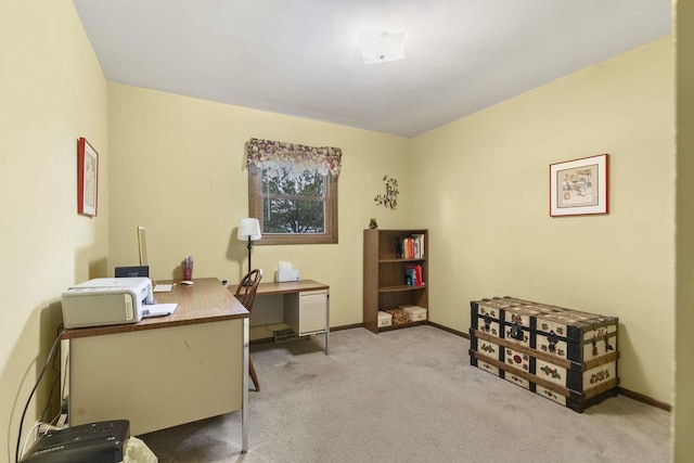 home office with light colored carpet