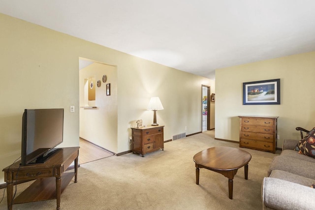 living room with light carpet