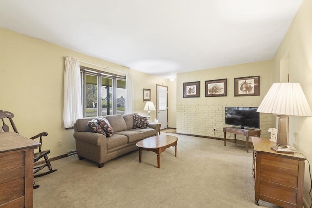 living room with light colored carpet