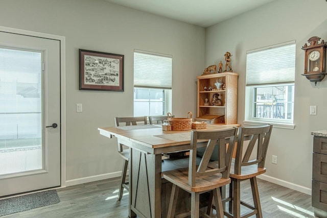 dining area featuring light wood-type flooring and plenty of natural light