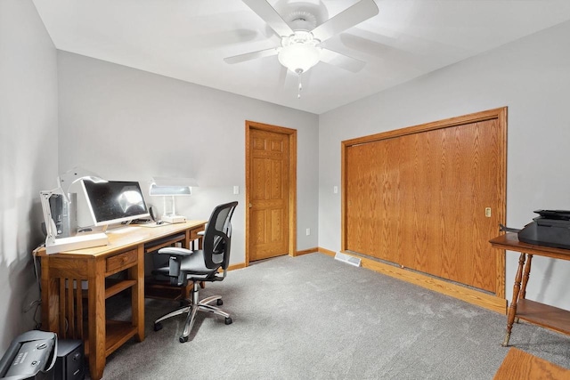 S2916A Fairway Dr, Reedsburg, WI 53959 - office area featuring light carpet and ceiling fan