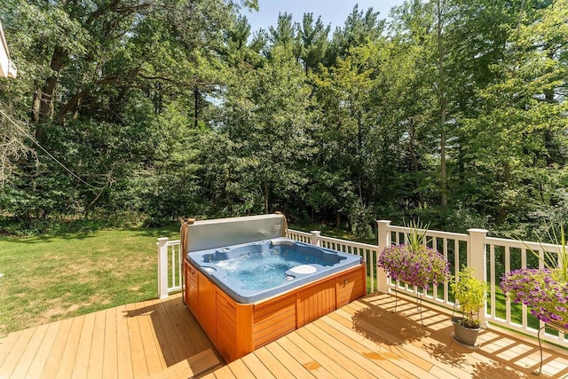S2916A Fairway Dr, Reedsburg, WI 53959 - deck with a yard and a hot tub