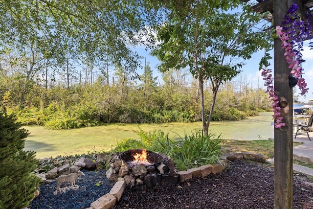 view of yard featuring a fire pit