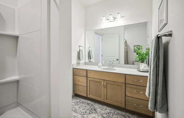 bathroom featuring vanity and walk in shower