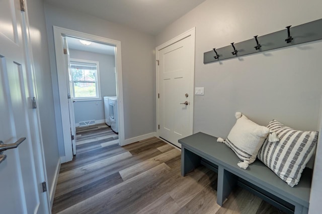 mudroom with hardwood / wood-style flooring