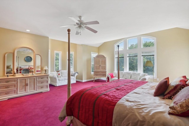 bedroom featuring ceiling fan and carpet