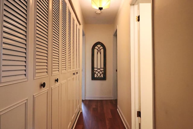 corridor with dark hardwood / wood-style floors
