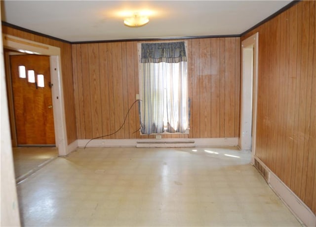 spare room featuring wood walls