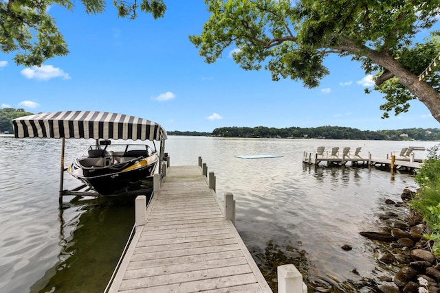 view of dock with a water view